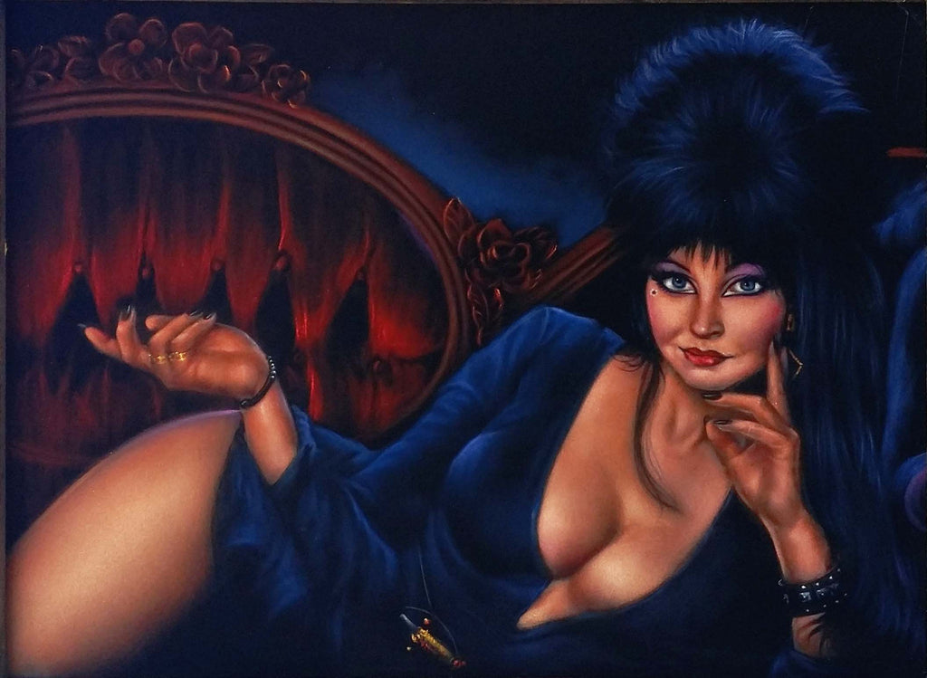 Elvira: Mistress of the Dark,  Original Oil Painting on Black Velvet by Enrique Felix , "Felix" - #F170