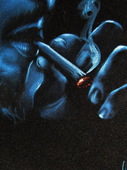 Bob Marley Smoking in Blue,  Original Oil Painting on Black Velvet by Enrique Felix , "Felix" - #F181