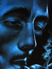 Bob Marley Smoking in Blue,  Original Oil Painting on Black Velvet by Enrique Felix , "Felix" - #F181