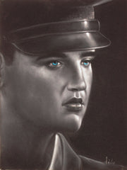 Elvis Presley, in Army,  Original Oil Painting on Black Velvet by Enrique Felix , "Felix" - #F182