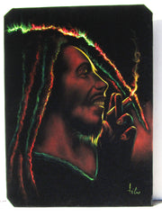 Bob Marley Smoking,  Original Oil Painting on Black Velvet by Enrique Felix , "Felix" - #F183