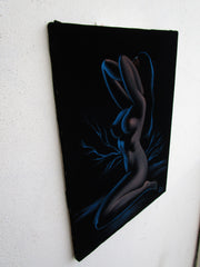 Nude, Sexy Chiaroscuro Nude in the Night Desert,  Original Oil Painting on Black Velvet by Enrique Felix , "Felix" - #F184