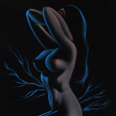 Nude, Sexy Chiaroscuro Nude in the Night Desert,  Original Oil Painting on Black Velvet by Enrique Felix , "Felix" - #F184