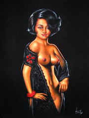 Nude, Sexy Playboy Nude   Original Oil Painting on Black Velvet by Enrique Felix , "Felix" - #F195