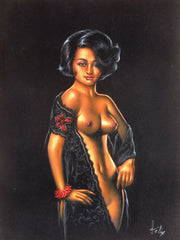 Nude, Sexy Playboy Nude   Original Oil Painting on Black Velvet by Enrique Felix , "Felix" - #F195