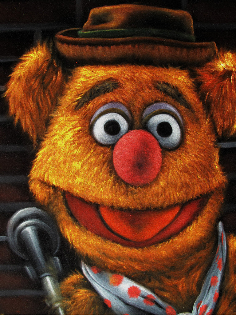 Fozzie Bear of the Muppet Show,  Original Oil Painting on Black Velvet by Enrique Felix , "Felix" - #F196