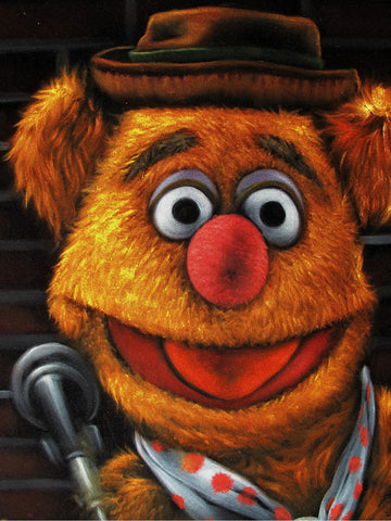 Fozzie Bear of the Muppet Show,  Original Oil Painting on Black Velvet by Enrique Felix , "Felix" - #F196