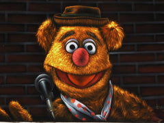 Fozzie Bear of the Muppet Show,  Original Oil Painting on Black Velvet by Enrique Felix , "Felix" - #F196