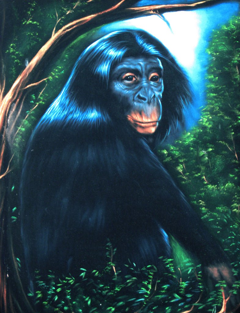 Chimpanzee, Chimp Original Oil Painting on Black Velvet by Enrique Felix , "Felix" - #F20