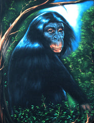Chimpanzee, Chimp Original Oil Painting on Black Velvet by Enrique Felix , "Felix" - #F20