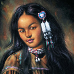 Indian Girl Portrait  Original Oil Painting on Black Velvet by Enrique Felix , "Felix" - #F231