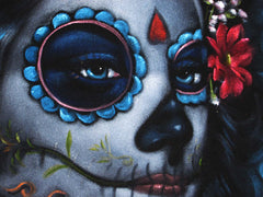 Sugar Skull Girl, Calavera, Día de muertos, Day of the Dead, Original Oil Painting on Black Velvet by Enrique Felix , "Felix" - #F38