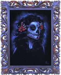 Sugar Skull Girl, Calavera, Día de muertos, Day of the Dead, Original Oil Painting on Black Velvet by Enrique Felix , "Felix" - #F38
