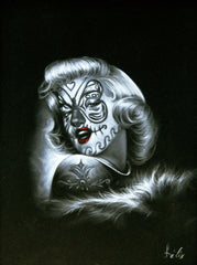 Marilyn Monroe, Sugar Skull Girl, Calavera, Día de muertos, Day of the Dead, Original Oil Painting on Black Velvet by Enrique Felix , "Felix" - #F41