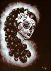 Sugar Skull Girl, Calavera, Día de muertos, Day of the Dead, Original Oil Painting on Black Velvet by Enrique Felix , "Felix" - #F42