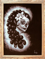 Sugar Skull Girl, Calavera, Día de muertos, Day of the Dead, Original Oil Painting on Black Velvet by Enrique Felix , "Felix" - #F42
