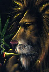 Bob Marley and Lion  Smoking,  Original Oil Painting on Black Velvet by Enrique Felix , "Felix" - #F61