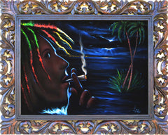 Bob Marley Smoking,  Original Oil Painting on Black Velvet by Enrique Felix , "Felix" - #F92