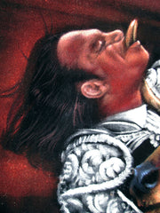 Bullfight , Matador  Julio Aparicio gored,   Original Oil Painting on Black Velvet by Enrique Felix , "Felix" - #F93