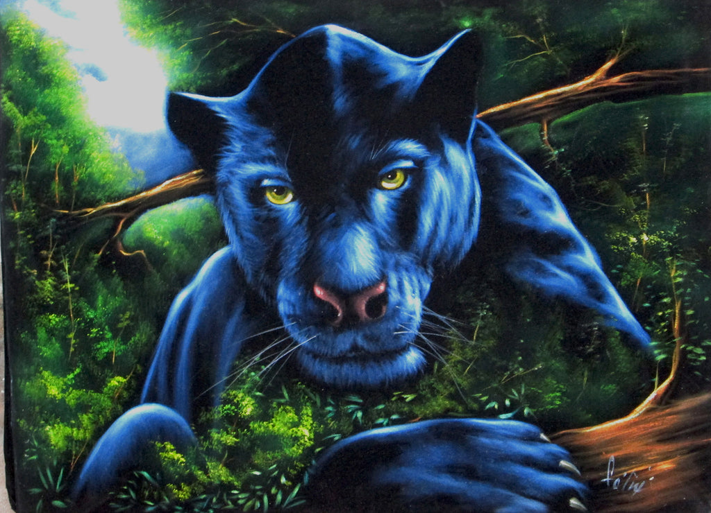Panther, Black Panther, Cougar ,   Original Oil Painting on Black Velvet by Enrique Felix , "Felix" - #F94