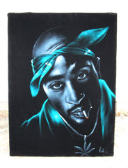 Tupac Amaru Shakur portrait, 2Pac,  Original Oil Painting on Black Velvet by Enrique Felix , "Felix" - #F95