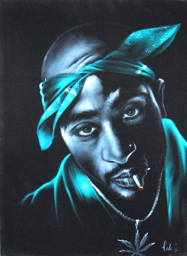 Tupac Amaru Shakur portrait, 2Pac,  Original Oil Painting on Black Velvet by Enrique Felix , "Felix" - #F95