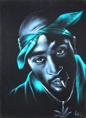 Tupac Amaru Shakur portrait, 2Pac,  Original Oil Painting on Black Velvet by Enrique Felix , "Felix" - #F95