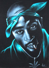 Tupac Amaru Shakur portrait, 2Pac,  Original Oil Painting on Black Velvet by Enrique Felix , "Felix" - #F95