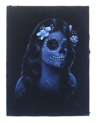 Sugar Skull Face paint girl, Day of the Dead (Día de los Muertos), Original Oil Painting on Black Velvet by Enrique Felix , "Felix" - #F99