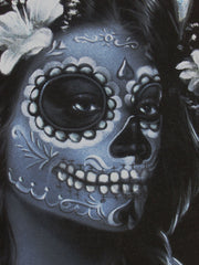 Sugar Skull Face paint girl, Day of the Dead (Día de los Muertos), Original Oil Painting on Black Velvet by Enrique Felix , "Felix" - #F99