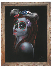 Sugar Skull Girl, Calavera, Día de muertos, Day of the Dead, Original Oil Painting on Black Velvet by Enrique Felix , "Felix" - #F31