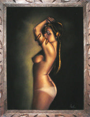 Nude, Sexy Egyptian Playboy Nude in color,  Original Oil Painting on Black Velvet by Enrique Felix , "Felix" - #F26