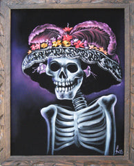Calavera, La Calavera Catrina , Original Oil Painting on Black Velvet by Enrique Felix , "Felix" - #F43