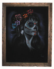 Sugar Skull Girl, Calavera, Día de muertos, Day of the Dead, Original Oil Painting on Black Velvet by Enrique Felix , "Felix" - #F29