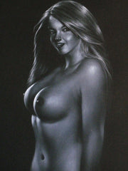 Nude, Sexy Playboy Nude in Grey-Scale,  Original Oil Painting on Black Velvet by Enrique Felix , "Felix" - #F27