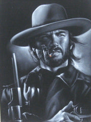 Clint Eastwood portrait, The Outlaw Josey Wales ,  Original Oil Painting on Black Velvet by Enrique Felix , "Felix" - #F48