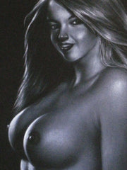 Nude, Sexy Playboy Nude in Grey-Scale,  Original Oil Painting on Black Velvet by Enrique Felix , "Felix" - #F27