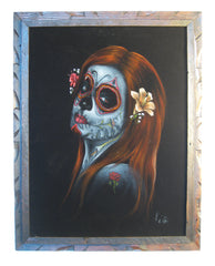 Sugar Skull Girl, Calavera, Día de muertos, Day of the Dead, Original Oil Painting on Black Velvet by Enrique Felix , "Felix" - #F39