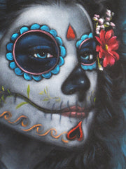 Sugar Skull Girl, Calavera, Día de muertos, Day of the Dead, Original Oil Painting on Black Velvet by Enrique Felix , "Felix" - #F38