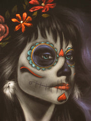 Sugar Skull Girl, Calavera, Día de muertos, Day of the Dead, Original Oil Painting on Black Velvet by Enrique Felix , "Felix" - #F29