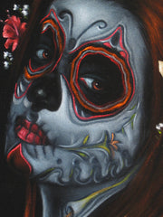 Sugar Skull Girl, Calavera, Día de muertos, Day of the Dead, Original Oil Painting on Black Velvet by Enrique Felix , "Felix" - #F39