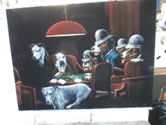 Dogs playing poker,   Original Oil Painting on Black Velvet by Enrique Felix , "Felix" - #F174