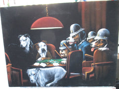 Dogs playing poker,   Original Oil Painting on Black Velvet by Enrique Felix , "Felix" - #F174