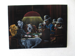 Dogs playing poker,   Original Oil Painting on Black Velvet by Enrique Felix , "Felix" - #F174