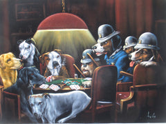 Dogs playing poker,   Original Oil Painting on Black Velvet by Enrique Felix , "Felix" - #F174