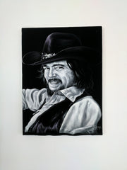 Waylon Jennings portrait; Original Oil painting on Black Velvet by Jorge Terrones - #J424