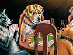 Dogs Playing Poker Smoking Art Coolidge Black Velvet Oil Painting by Jorge Terrones - #J433