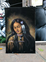 Indian Girl Portrait  Original Oil Painting on Black Velvet by Enrique Felix , "Felix" - #F231