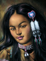 Indian Girl Portrait  Original Oil Painting on Black Velvet by Enrique Felix , "Felix" - #F231