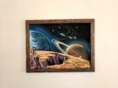 Planetary Space Meteor Original Oil Painting Black Velvet p2 SA181